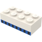 LEGO White Brick 2 x 4 with 8 Plane Windows Blue Stripe (Earlier, without Cross Supports) (3001)