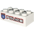 LEGO Wit Steen 2 x 4 met "Politie" (Model Links) Sticker (3001)
