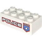 LEGO Wit Steen 2 x 4 met 'Politie' (Model Rechtsaf) Sticker (3001)