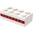 LEGO Weiß Stein 2 x 4 mit Rot Streifen mit 8 Flugzeug Windows (Frühere Version ohne Querstützen) (3001)