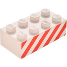 LEGO Weiß Backstein 2 x 4 mit rot Streifen (3001)