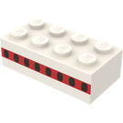 LEGO White Brick 2 x 4 with Thick Red Stripe with 8 Plane Windows (Earlier, without Cross Supports) (3001)