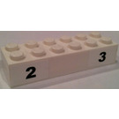 LEGO blanc Brique 2 x 6 avec Numbers 2 et 3 Autocollant (2456)
