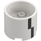 LEGO White Brick 3 x 3 x 2 Round with Recess and Axle Hole with Black Rocket Rectangle Markings (73111)