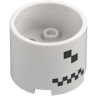 LEGO White Brick 3 x 3 x 2 Round with Recess and Axle Hole with Black Rocket Square Markings (73111)