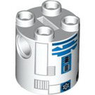 LEGO White Cylinder 2 x 2 x 2 Robot Body with Blue, Gray, and Black Astromech Droid Pattern (Undetermined) (86411)