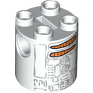 LEGO Weiß Zylinder 2 x 2 x 2 Roboter Körper mit Grau, Schwarz, und Orange R2-D2 Snowman Muster (Unbestimmt) (74424)