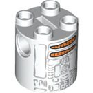 LEGO White Cylinder 2 x 2 x 2 Robot Body with Gray, Black, and Orange R2-D2 Snowman Pattern (Undetermined) (74424)