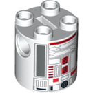 LEGO White Cylinder 2 x 2 x 2 Robot Body with Gray, Red, and Black Astromech Droid Pattern (Undetermined) (14522)