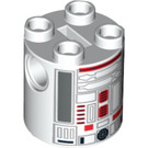 LEGO Wit Cilinder 2 x 2 x 2 Robot Body met Grijs, Rood, en Zwart Astromech Droid Patroon (Onbepaald) (14522)