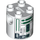 LEGO White Cylinder 2 x 2 x 2 Robot Body with Green, Gray, and Black Astromech Droid Pattern (Undetermined) (88789)