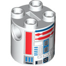LEGO White Cylinder 2 x 2 x 2 Robot Body with Red Lines and Blue (R5-D8) (Undetermined) (74376)
