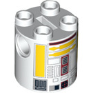 LEGO White Cylinder 2 x 2 x 2 Robot Body with Yellow Lines and Dark Red (R5-F7) (Undetermined) (76329)