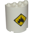 LEGO White Cylinder 2 x 4 x 4 Half with Black Danger Explosion on Yellow Background Sticker (6218)