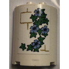 LEGO blanc Cylindre 2 x 4 x 4 Demi avec Bleu Fleurs, vine Autocollant (6218)