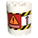 LEGO blanc Cylindre 2 x 4 x 4 Demi avec Danger et Arrows „this Côté En haut“ Autocollant (6218)