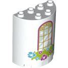 LEGO blanc Cylindre 2 x 4 x 4 Demi avec Fenêtre et Fleurs (6218 / 24898)