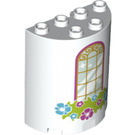 LEGO White Cylinder 2 x 4 x 4 Half with Window and Flowers (6218 / 24898)