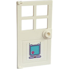 LEGO White Door 1 x 4 x 6 with 4 Panes and Stud Handle with Pet Door with a Paw Print Sticker (60623)
