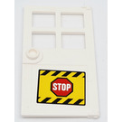 LEGO White Door 1 x 4 x 6 with 4 Panes and Stud Handle with 'STOP' Sign and Black and Yellow Danger Stripes Sticker (60623)