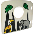 LEGO White Door with round window with safari stripes and animals