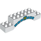 LEGO White Duplo Arch Brick 2 x 10 x 2 with Blue Keystone and stones (43621 / 51704)