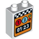 LEGO Weiß Duplo Backstein 1 x 2 x 2 mit '01.23' mit Unterrohr (15847 / 33506)