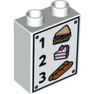 LEGO Wit Duplo Steen 1 x 2 x 2 met 1 Sandwich 2 Pie 3 Brood zonder buis aan de onderzijde (4066 / 19338)