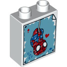 LEGO Duplo Wit Steen 1 x 2 x 2 met Drawing of Spider-Man Hanging met Rood Hart met buis aan de onderzijde (15847 / 78613)