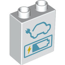 LEGO Weiß Duplo Backstein 1 x 2 x 2 mit Electric Charging Punkt und Battery Power Indicator mit Unterrohr (15847 / 77947)