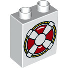 LEGO Weiß Duplo Backstein 1 x 2 x 2 mit life buoy mit Unterrohr (15847 / 26289)