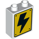 LEGO Weiß Duplo Backstein 1 x 2 x 2 mit Lightning Bolt auf Gelb Background mit Unterrohr (15847 / 78739)