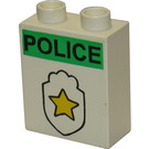 LEGO White Duplo Brick 1 x 2 x 2 with Police badge without Bottom Tube (4066)