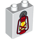 LEGO White Duplo Brick 1 x 2 x 2 with red lantern with Bottom Tube (15847 / 36973)