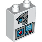 LEGO Weiß Duplo Backstein 1 x 2 x 2 mit security Kamera und control Panel mit Unterrohr (15847 / 43620)