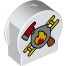 LEGO Weiß Duplo Backstein 1 x 3 x 2 mit Runden oben mit Feuer Logo mit Ausschnittseiten (14222 / 43671)