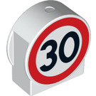 LEGO Weiß Duplo Backstein 1 x 3 x 2 mit Runden oben mit Speed Limit 30 mit Ausschnittseiten (10226 / 14222)