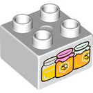 LEGO Weiß Duplo Backstein 2 x 2 mit Honey Jars (3437 / 105407)