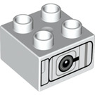 LEGO blanc Duplo Brique 2 x 2 avec Mécanique Panneau et Cercle (1346 / 3437)