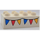 LEGO White Duplo Brick 2 x 4 with Party Flags (3011 / 85968)