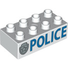 LEGO White Duplo Brick 2 x 4 with Silver Badge and "POLICE" (3011 / 61322)