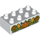 LEGO White Duplo Brick 2 x 4 with Sunflowers, Corncobs and Pumpkin (3011 / 37071)