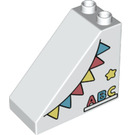 LEGO White Duplo Slope 2 x 4 x 3 (45°) with Flags, Star and 'ABC' (49570 / 65934)