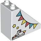 LEGO blanc Duplo Pente 2 x 4 x 3 (45°) avec Flags, Stars, Candy et Unicorn (49570 / 66022)