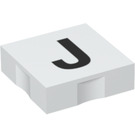 LEGO White Duplo Tile 2 x 2 with Side Indents with "J" (6309 / 48484)
