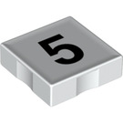 LEGO blanc Duplo Tuile 2 x 2 avec Côté Indents avec Number 5 (14445 / 48504)