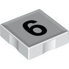 LEGO blanc Duplo Tuile 2 x 2 avec Côté Indents avec Number 6 (14446 / 48505)