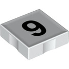 LEGO blanc Duplo Tuile 2 x 2 avec Côté Indents avec Number 9 (14449 / 48508)