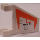 LEGO White Flag 2 x 2 Angled with 'MP 4', Orange Stripe (Right) Sticker without Flared Edge (44676)