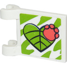 LEGO White Flag 2 x 2 with Paw Print on Heart Shaped Leaf Sticker without Flared Edge (2335)